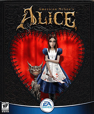Original American McGee's Alice box cover with Alice holding a knife.
