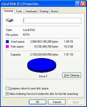 1.89 TiB used, 18.3 GiB free, 1.91 TiB total.